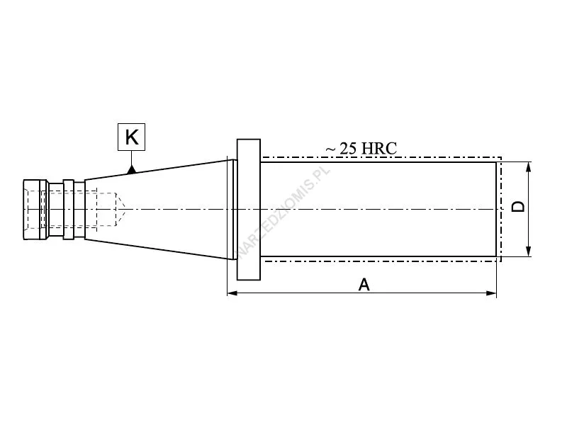 Rysunek techniczny: Trzpień półfabrykat z chw. DIN 2080: T.2190 ISO40/FI40 250mm - KOLNO